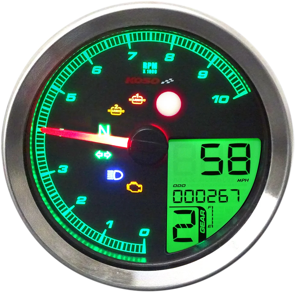 Koso North America TNT-04 Multi-Function Meter - Silver Bezel - 3.30" Diameter x 2.19" D BA051401 - Main Product View