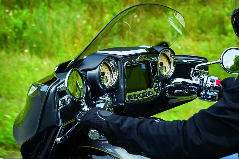 Kuryakyn Aztec Gauge Accent 14-23 Indian Models Chrome - Side View