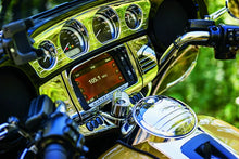 Load image into Gallery viewer, Kuryakyn Deluxe Tri-Line Stereo Trim Kit 14-Up Touring Models Chrome - Detail View