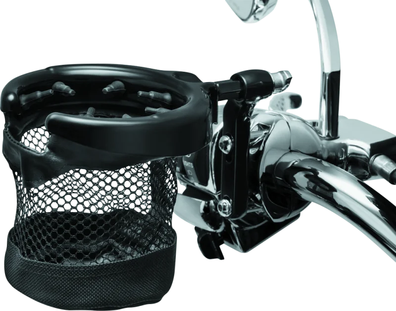 Kuryakyn Drink Holder With Basket Perch Mount Gloss Black - Side View
