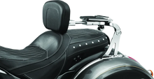 Load image into Gallery viewer, Kuryakyn Fixed Mounts Multi-Purpose Driver &amp; Passenger Backrest 14-22 Indian Models Chrome - Side View