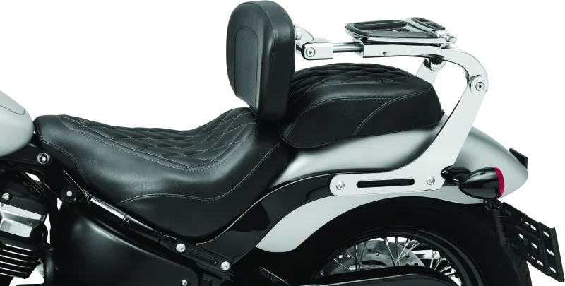 Kuryakyn Fixed Mounts Multi-Purpose Driver & Passenger Backrest 18-Up Softail Black - Installation View