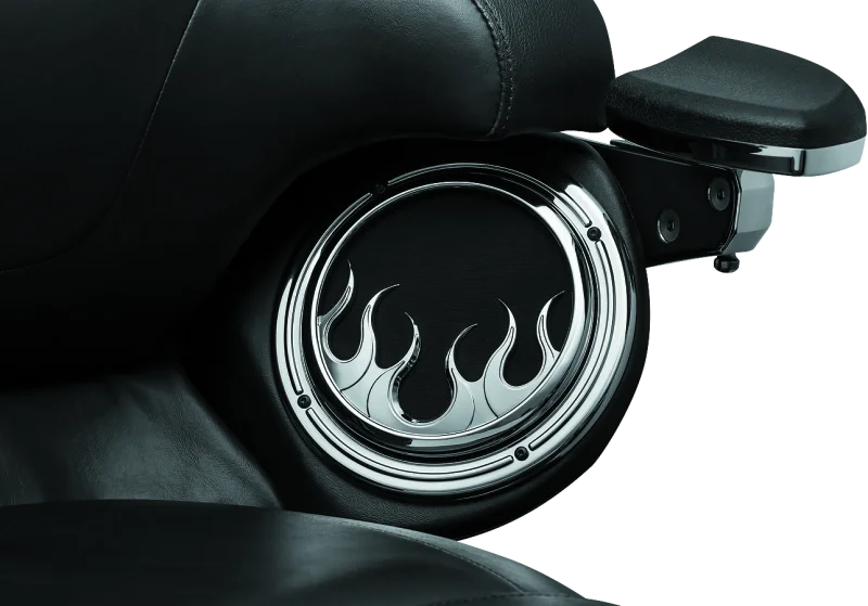 Kuryakyn Flame Speaker Grills For 14-Up Touring Models Chrome - Side View