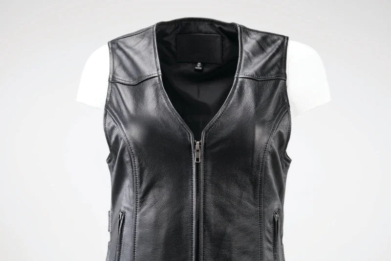 Kuryakyn Leather By River Road Plains Leather Vest Black Womens - Small - Back View