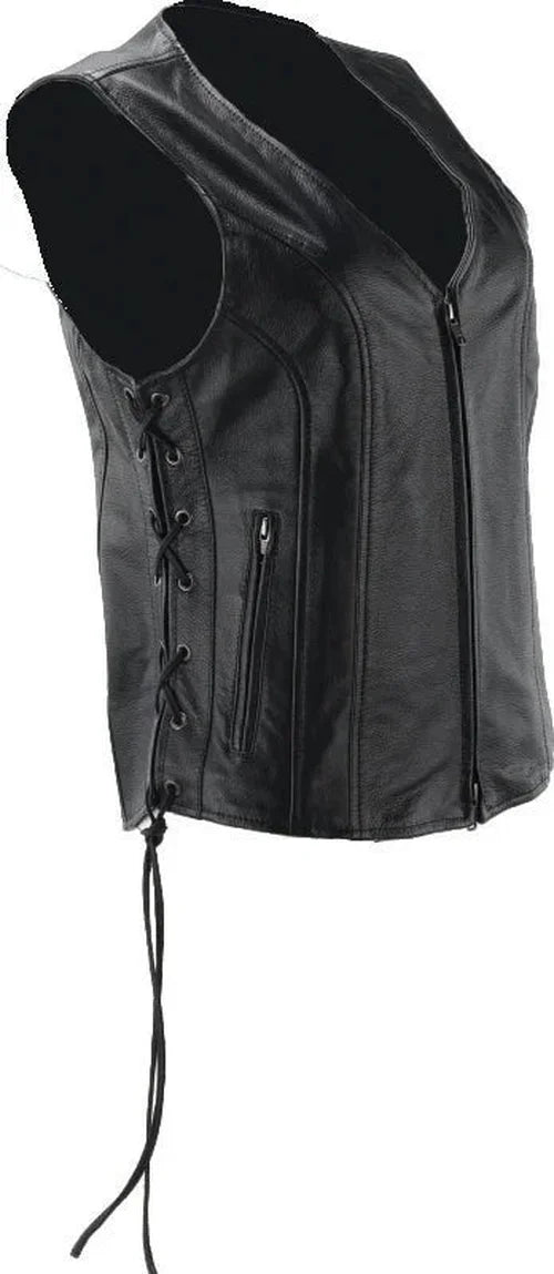 Kuryakyn Leather By River Road Sapphire Leather Vest Black Womens - Small - Back View