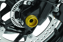 Load image into Gallery viewer, Kuryakyn Lodestar Front Axle Slider Gold - Side View
