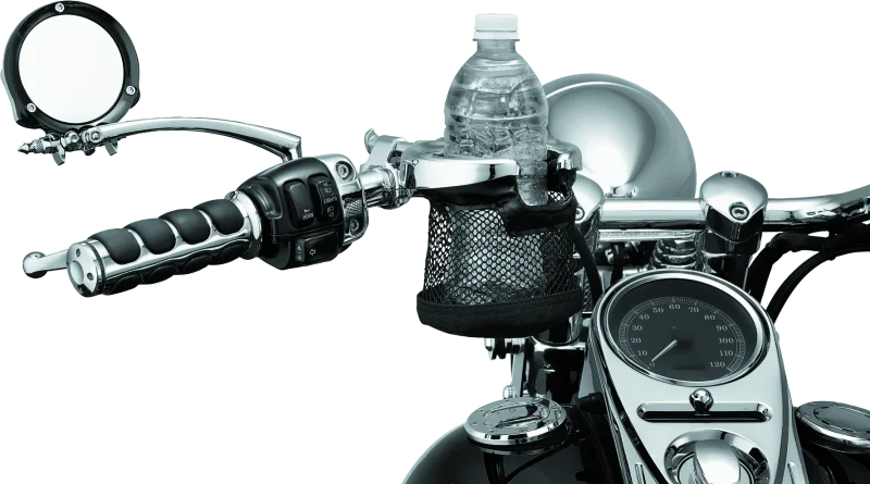 Kuryakyn Mesh Basket Universal Drink Holder 1in Clamp Chrome - Side View