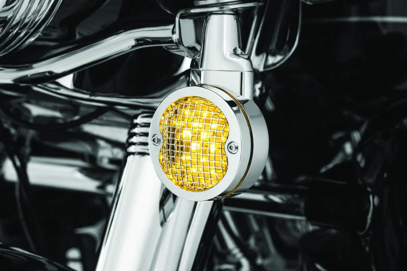 Kuryakyn Mesh Turn Signal Bezels 3-1/4in Chrome - Side View