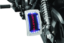 Load image into Gallery viewer, Kuryakyn Nova Curved Vertical Mount Side License Plate Holder Chrome - Side View