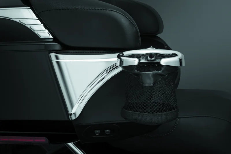 Kuryakyn Passenger Drink Holder With Basket 14-Up Touring Right Side Chrome - Side View
