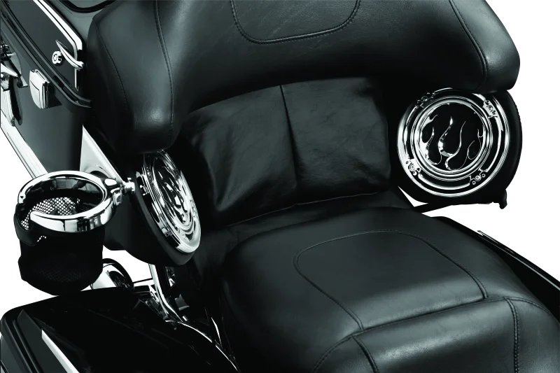Kuryakyn Passenger Drink Holder With Basket 14-Up Touring Right Side Chrome - Installation View