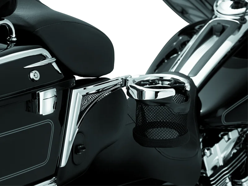 Kuryakyn Passenger Drink Holder With Basket 98-13 Touring Right Side Chrome - Detail View