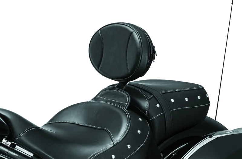 Kuryakyn Plug-N-Go Driver Backrest 14-Up Indian Black Pad, Chrome - Side View
