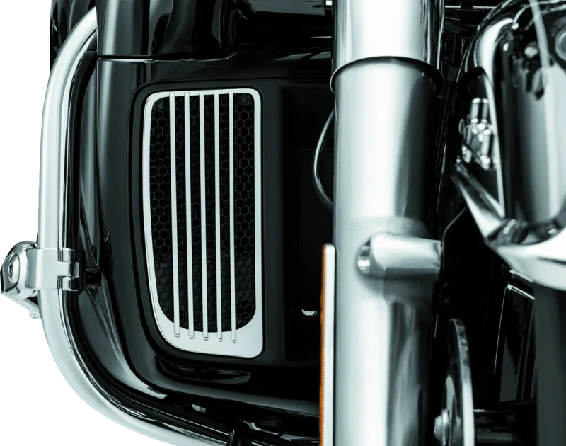 Kuryakyn Radiator Grills For Twin Cooled Models Chrome & Black (Pair) - Side View