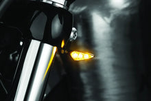 Load image into Gallery viewer, Kuryakyn Rhombus S Single Fuction Front Left Clear Lens Amber Satin Black - Back View