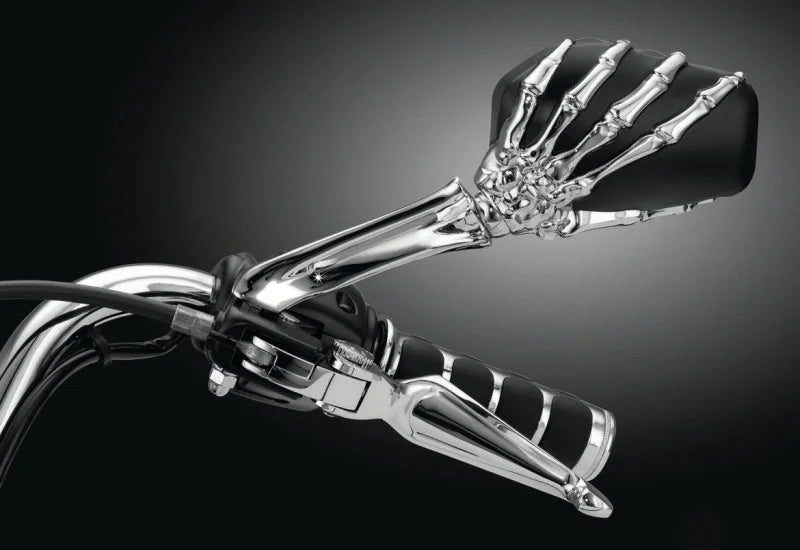 Kuryakyn Skeleton Hand Mirrors Chrome/Black - Side View