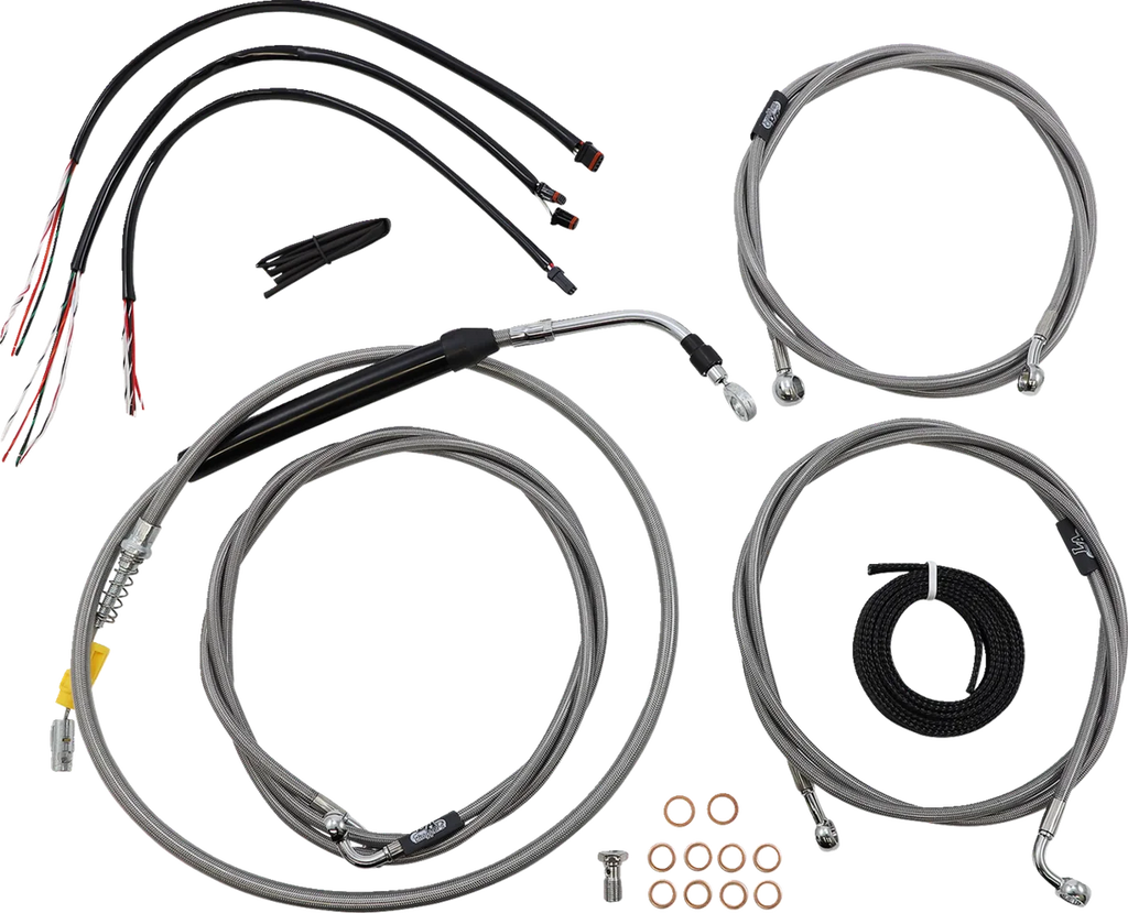 LA Choppers Handlebar Cable/Brake Line Kit - Complete - 12" - 14" Handlebars - Stainless LA-8056KT2-13 - Main Product View
