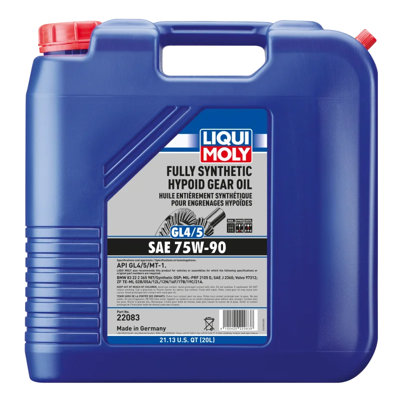 LIQUI MOLY 20L Fully Synthetic Hypoid Gear Oil (GL4/5) 75W90 - Main Product View