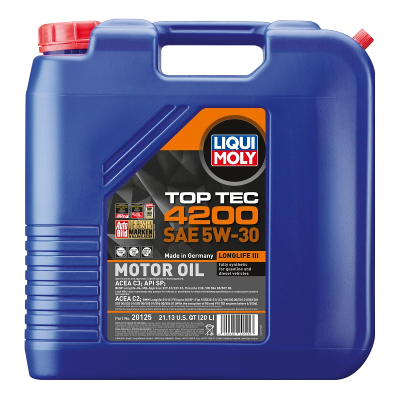 LIQUI MOLY 20L Top Tec 4200 New Generation Motor Oil SAE 5W30 - Side View