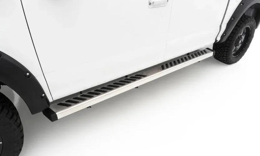 Lund 99-16 Ford F-250 Super Duty Crewcab Summit Ridge 2.0 Running Boards - Stainless - Back View