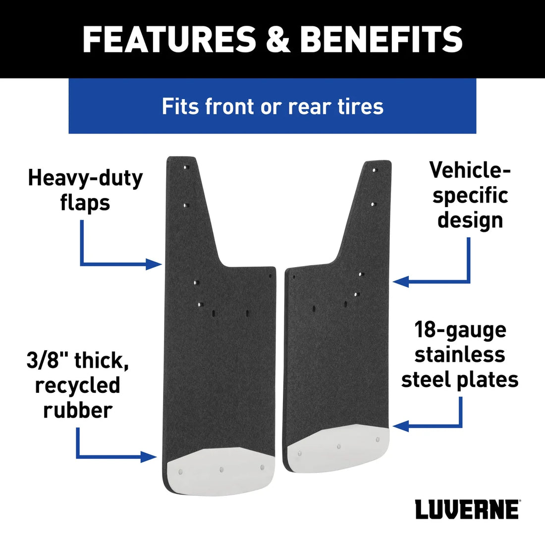 LUVERNE Front or Rear 12" x 23" Rubber Mud Guards, Select Silverado, Sierra (2 Flaps) 251443 - Back View