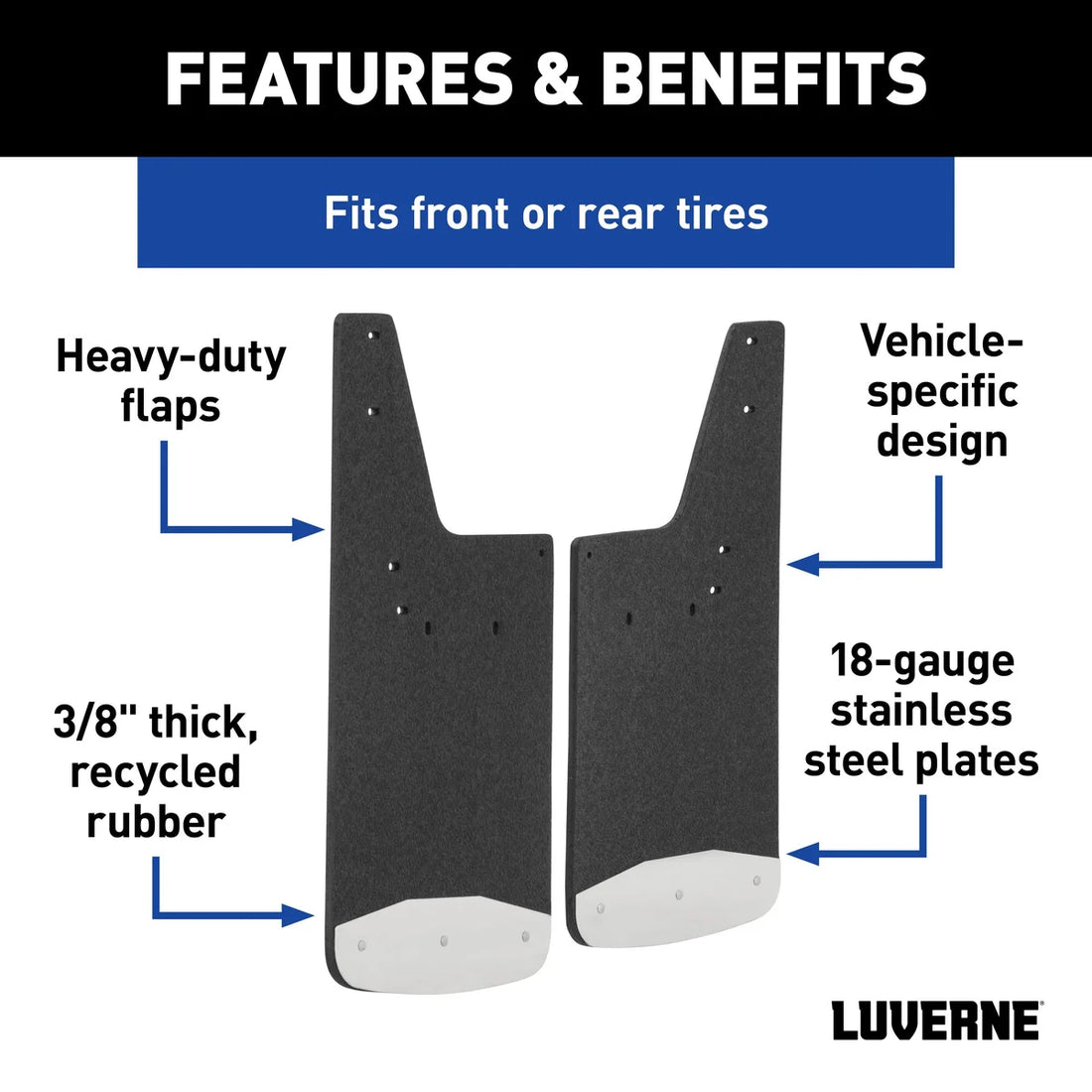LUVERNE Front or Rear 12" x 23" Textured Rubber Mud Guards, Select Dodge Ram (2 Flaps) 250233 - Back View