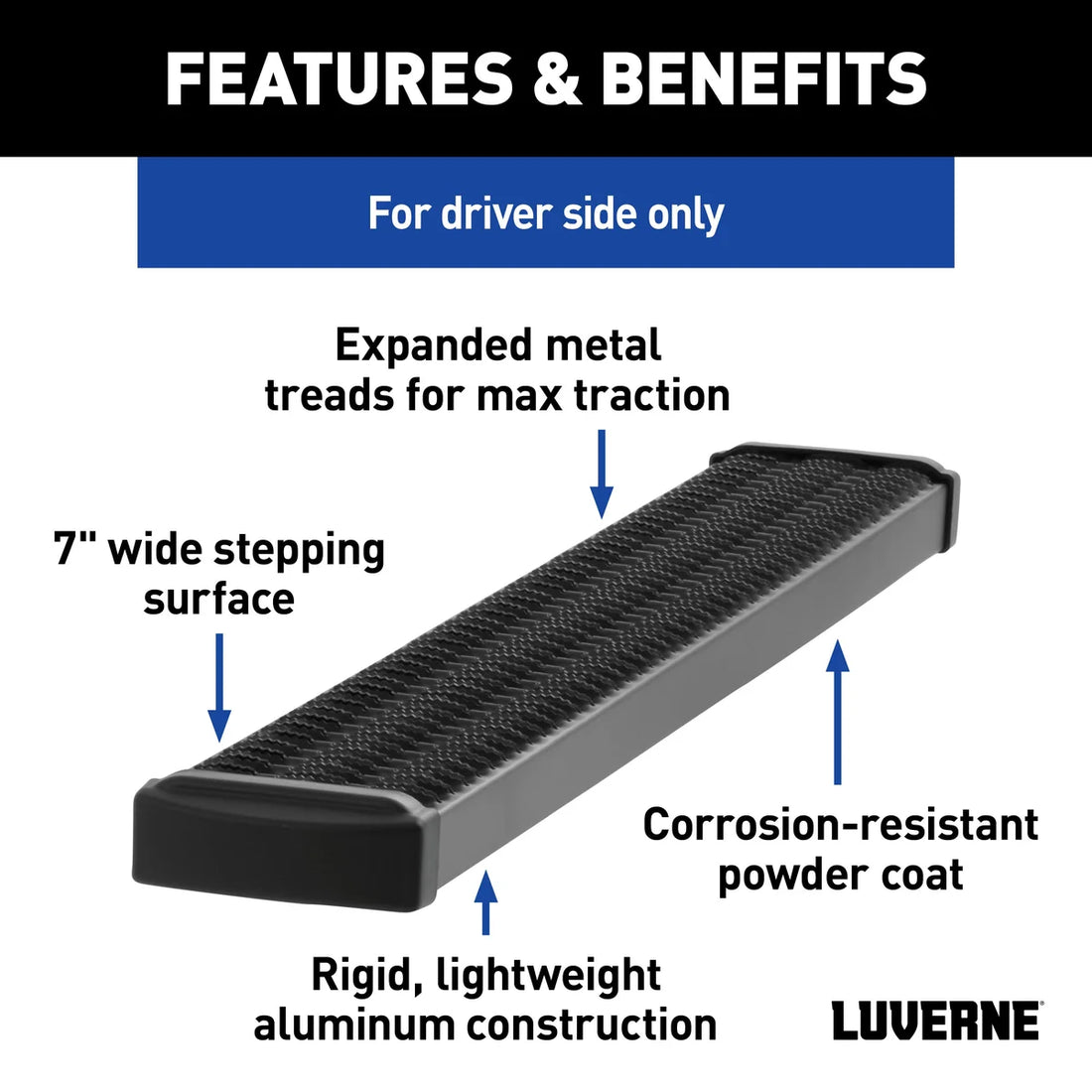 LUVERNE Grip Step 7" x 36" Black Aluminum Driver-Side Running Board, Select ProMaster 415236-401470 - Additional View 9
