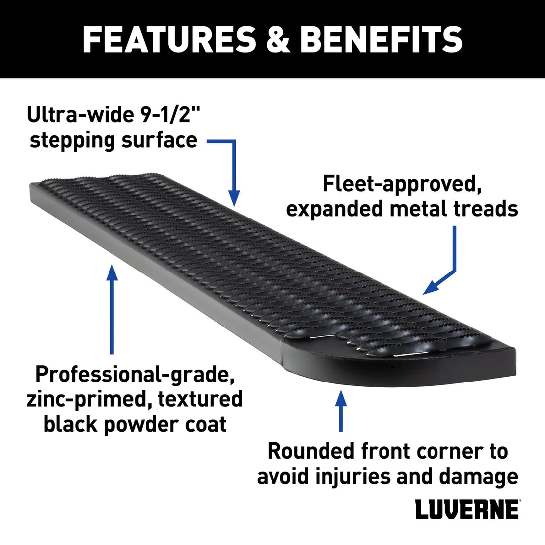 LUVERNE Grip Step XL 9-1/2" x 54" Steel Passenger Running Board, Select Ford E-Transit 495154-401817 - Back View
