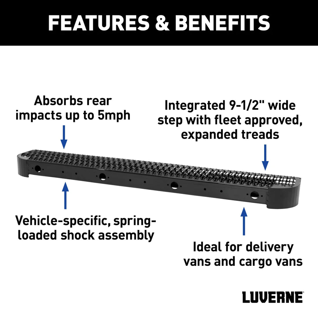 LUVERNE Impact Shock-Absorbing Rear Bumper Step, Select Ford Transit-150, 250, 350 415358-571501 - Back View