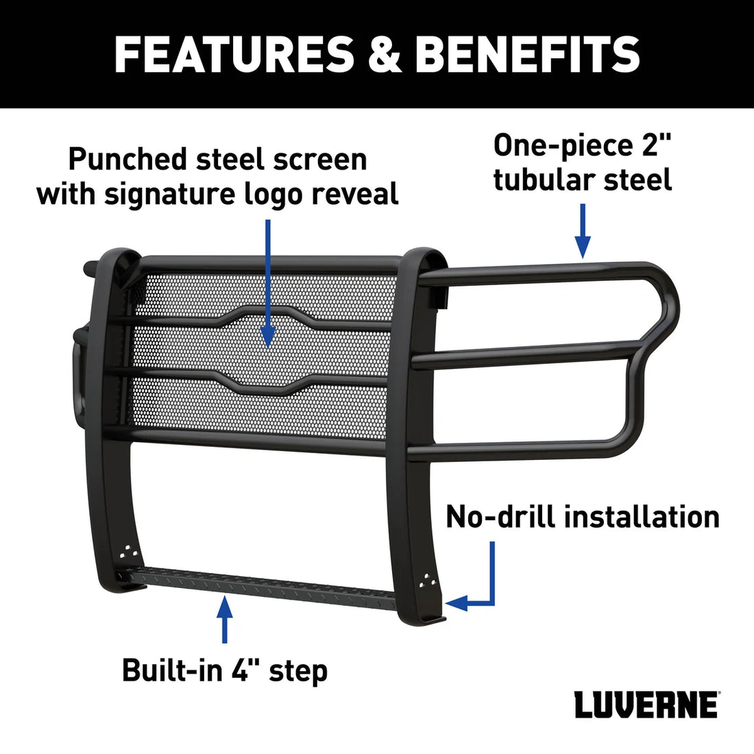 LUVERNE Prowler Max Black Steel Grille Guard, Select Chevrolet Silverado 2500, 3500 HD 321803 - Installation View