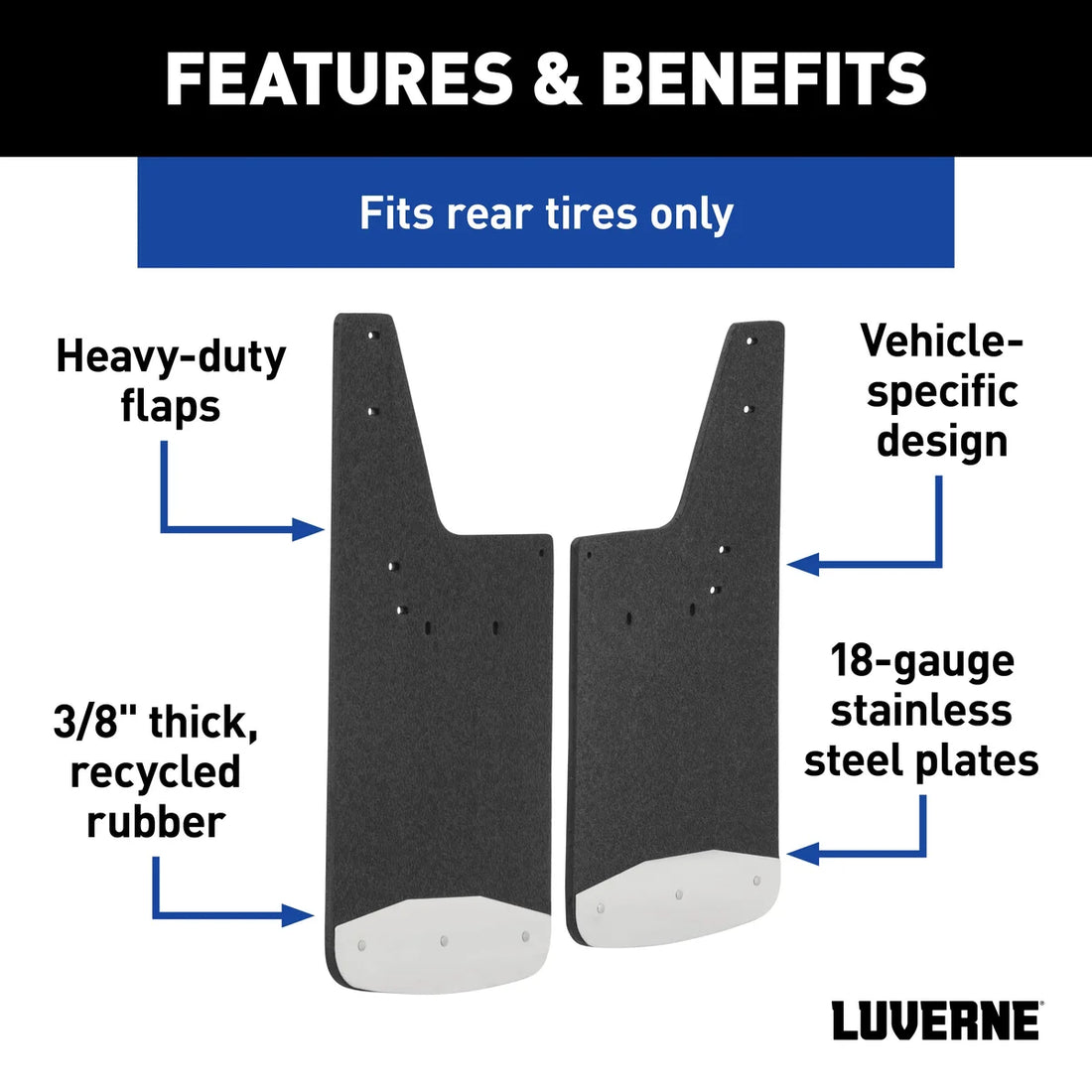 LUVERNE Rear 12" x 23" Rubber Mud Guards, Select Silverado, GMC Sierra HD (2 Flaps) 251451 - Additional View 7