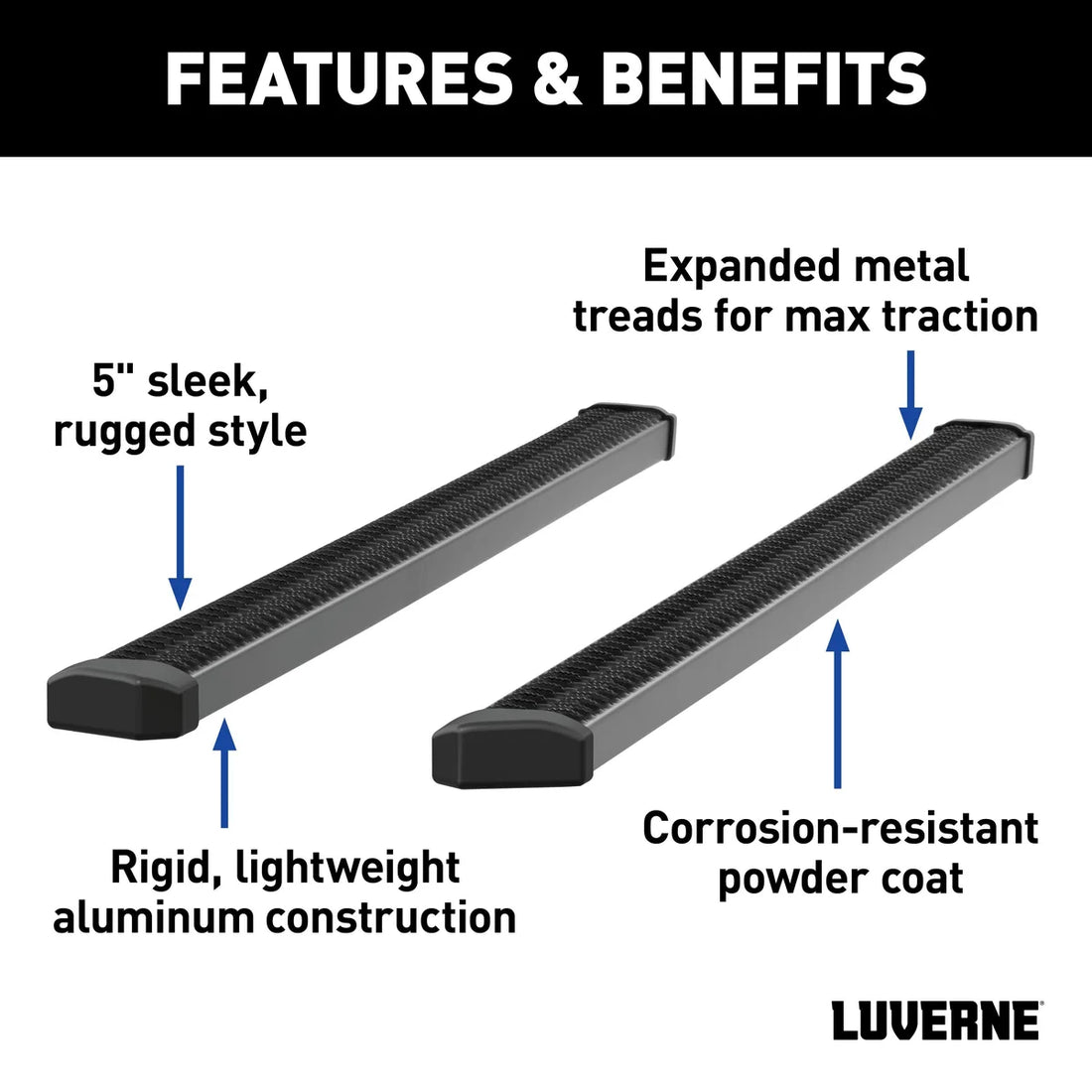 LUVERNE SlimGrip 5" x 78" Black Aluminum Running Boards, Select Silverado, Sierra Ext 416078-4055105 - Additional View 5
