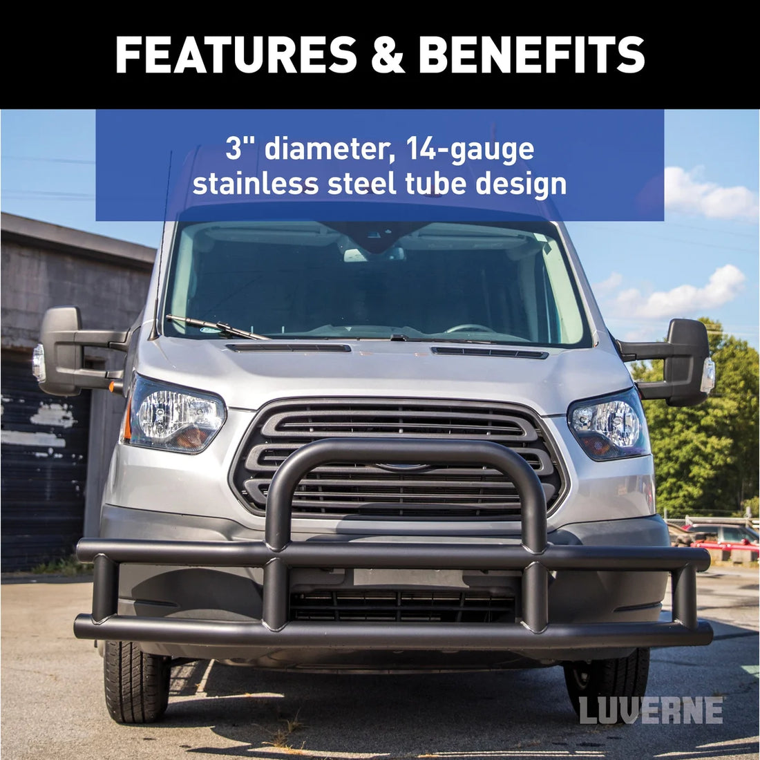 LUVERNE Tuff Guard Black Stainless Van Grille Guard, Select Ford Transit-150, 250, 350 205530-205920 - Additional View 6