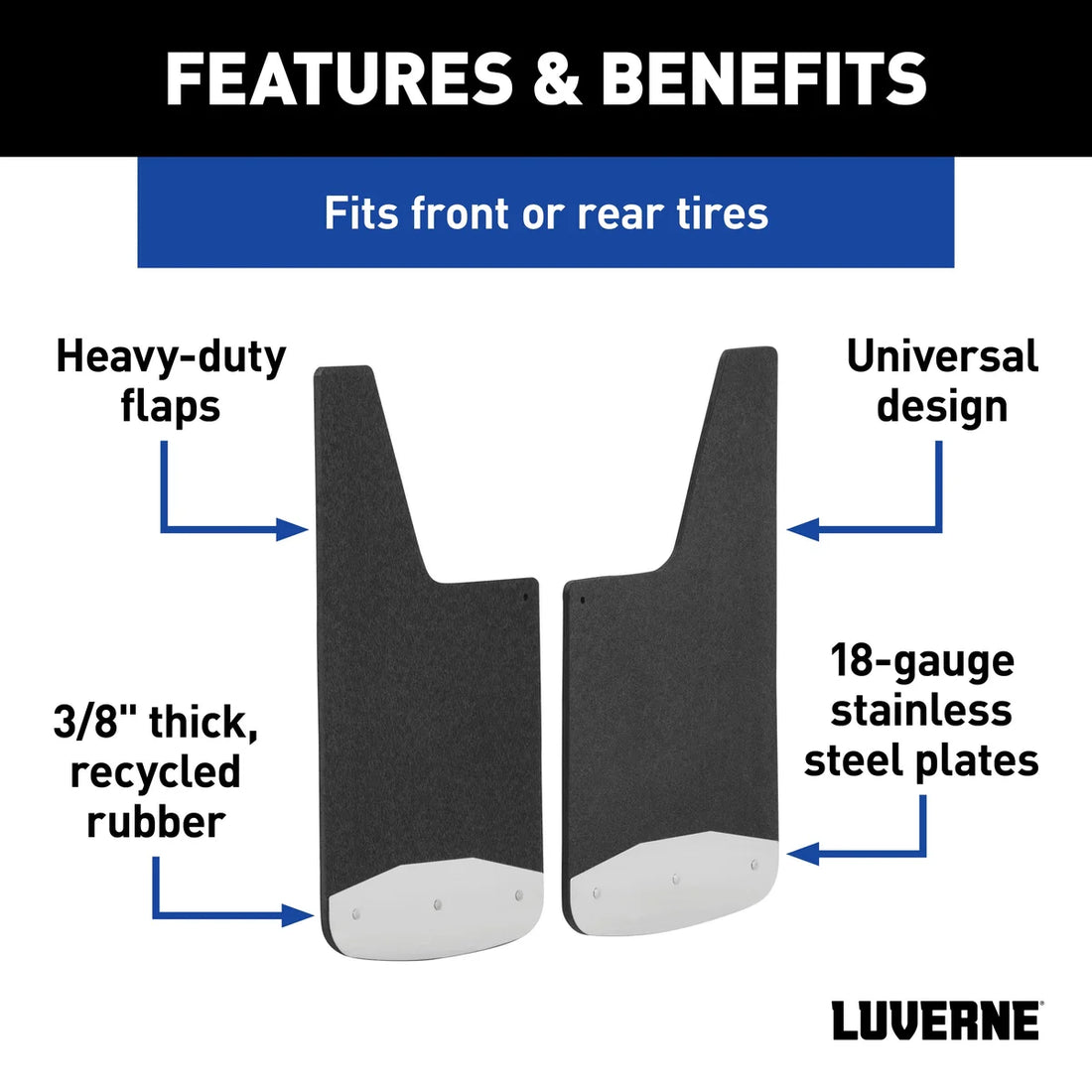 LUVERNE Universal Front or Rear 12" x 20" Textured Rubber Mud Guards (2 Flaps) 251220 - Back View