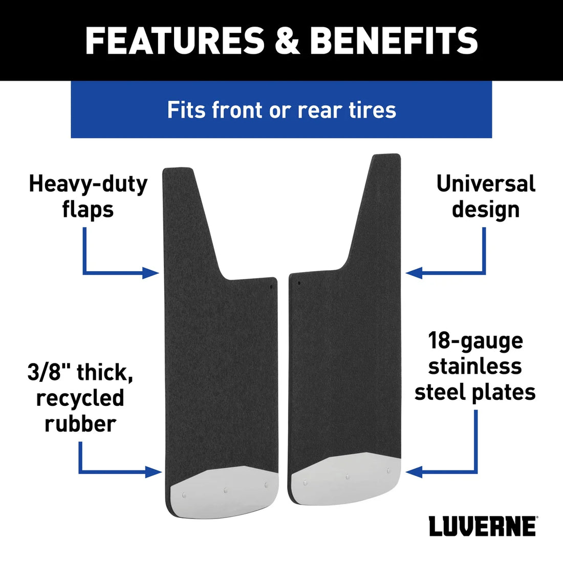 LUVERNE Universal Front or Rear 12" x 23" Textured Rubber Mud Guards (2 Flaps) 251223 - Back View