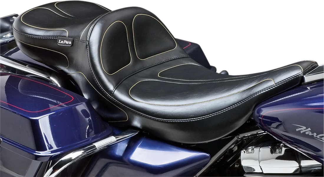Le Pera Maverick Daddy Long Legs Seat - Black - Stitched - FLT/FLHT '97-'01 LN-957DL - Back View