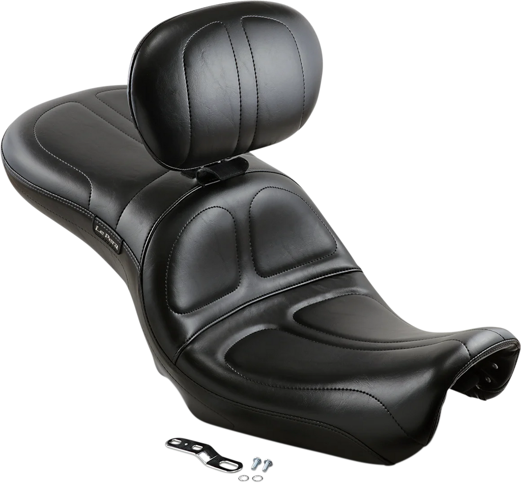 Le Pera Maverick Seat - with Backrest - Stitched - Black - FLD/FXD '06-'17 LK-970BR - Side View