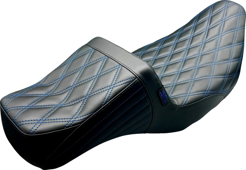 Le Pera Tailwhip Daddy Long Legs Seat - Double Diamond w/ Blue Thread - FLH/FLT '08-'24 LK-587DLDD-BLUE - Main Product View