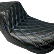 Load image into Gallery viewer, Le Pera Tailwhip Seat - Double Diamond w/ Blue Thread - Black - FLH/FLT '08-'24 LK-587DD-BLUE - Main Product View