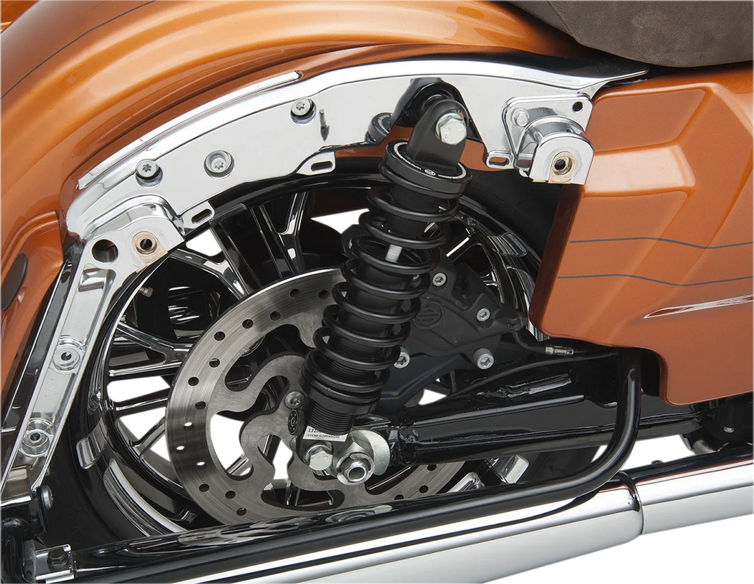 Legend Suspension REVO-A Shocks - Black - 12" HD fits 1999+ Harley-Davidson FL - Back View