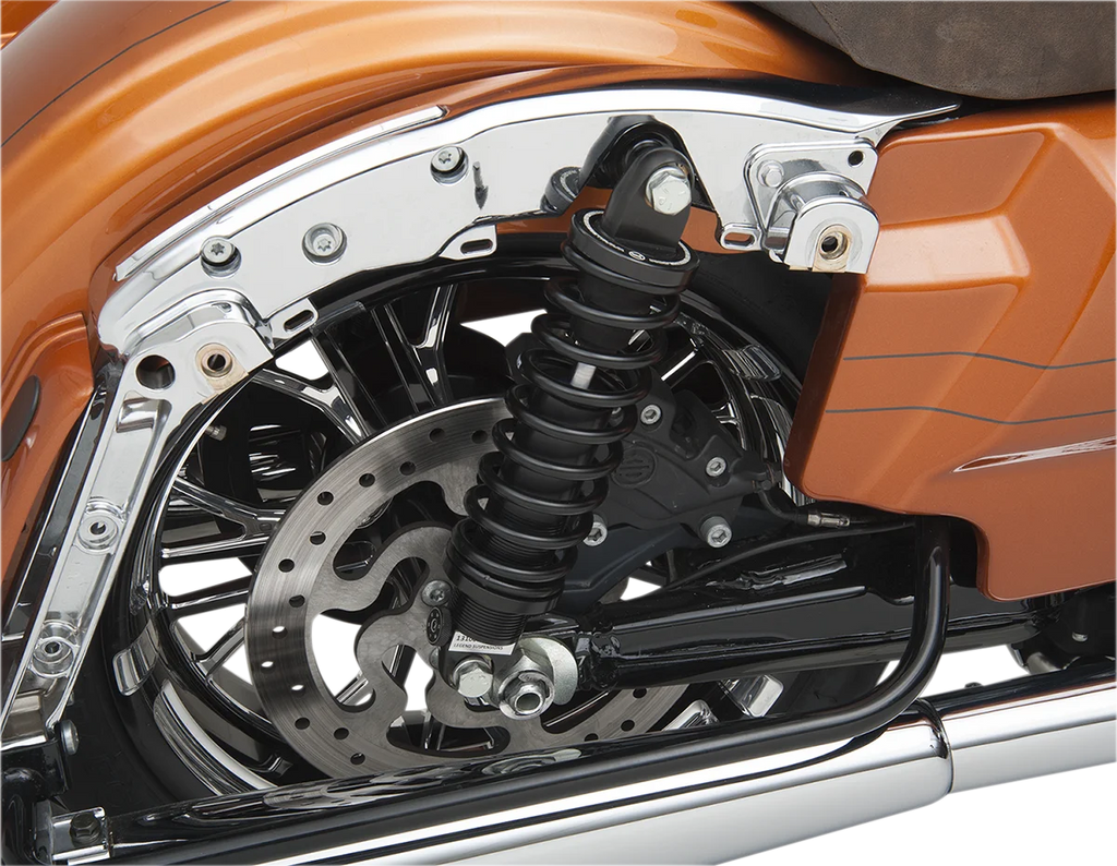 Legend Suspension REVO-A Shocks - Black - 12" HD fits 1999+ Harley-Davidson FL - Back View