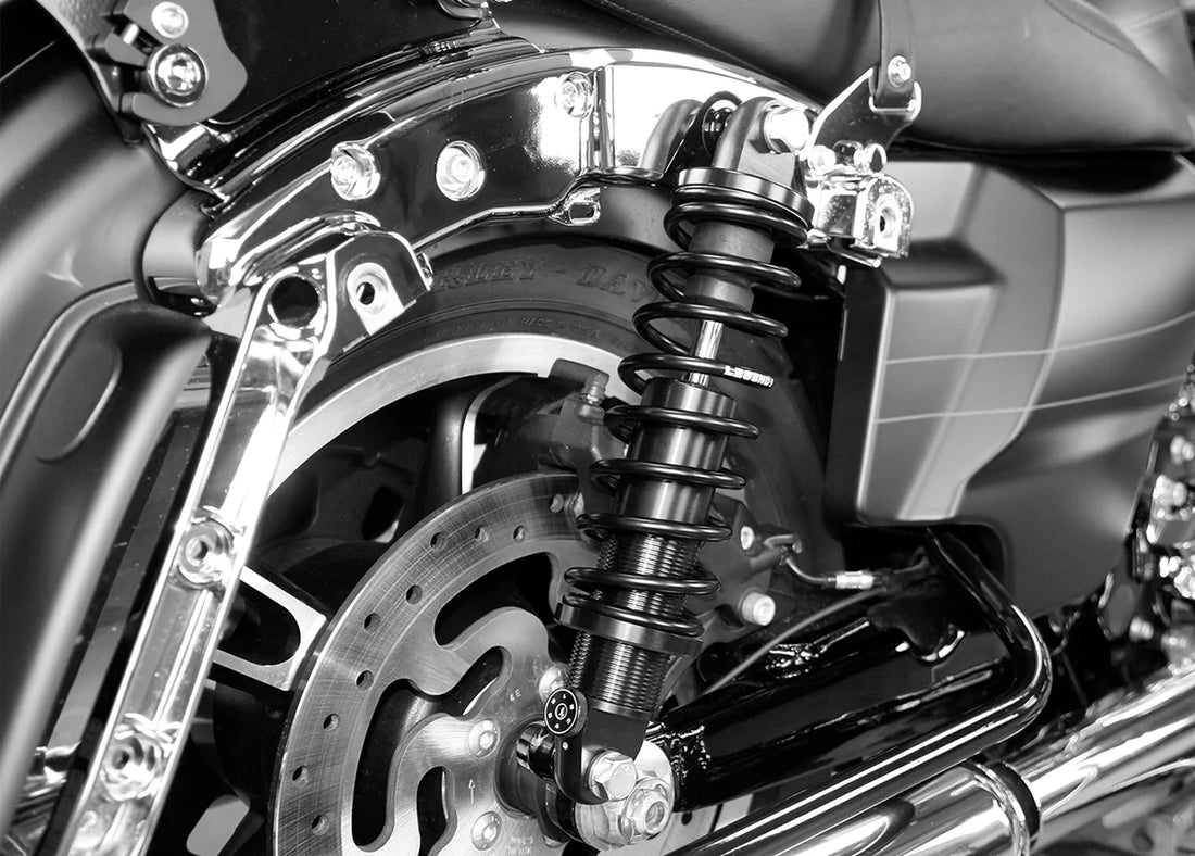 Legend Suspension REVO-A Shocks - Black - 12" fits 1999+ Harley-Davidson FL - Installation View