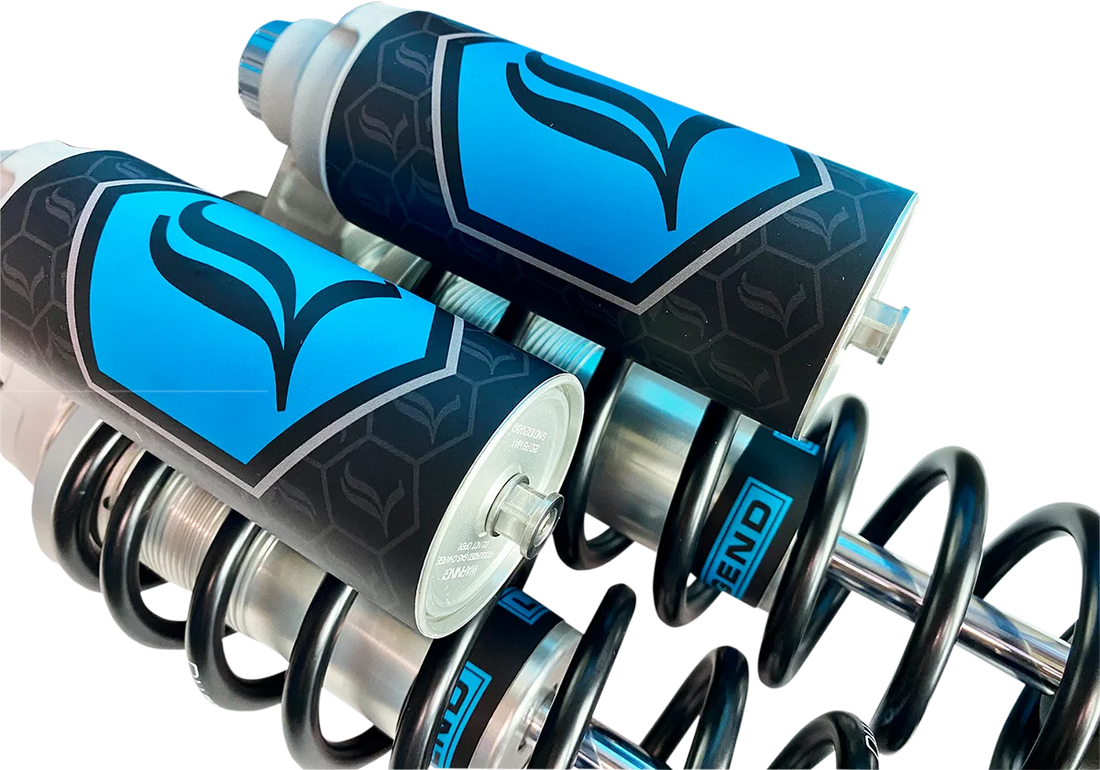 Legend Suspension REVO ARC Piggyback Shocks - Heavy Duty - Clear - 14" fits 1999-2017 Harley-Davidson Dyna - Back View