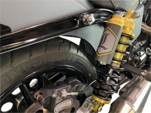 Load image into Gallery viewer, Legend Suspension REVO ARC Piggyback Shocks - Standard - Gold - 13" fits 1999-2017 Harley-Davidson Dyna - Back View