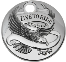 Load image into Gallery viewer, &quot;Live to Ride&quot; Console Door - Chrome DragSpecialties T22-0151CA - Detail View