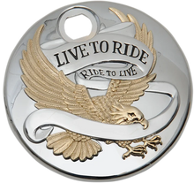 Load image into Gallery viewer, &quot;Live to Ride&quot; Console Door - Chrome with Gold DragSpecialties T22-0150CGA - Main Product View