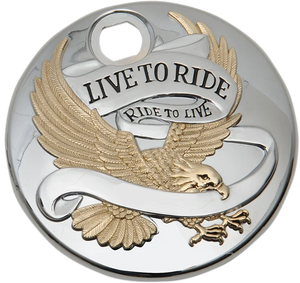 "Live to Ride" Console Door - Chrome with Gold DragSpecialties T22-0150CGA - Main Product View