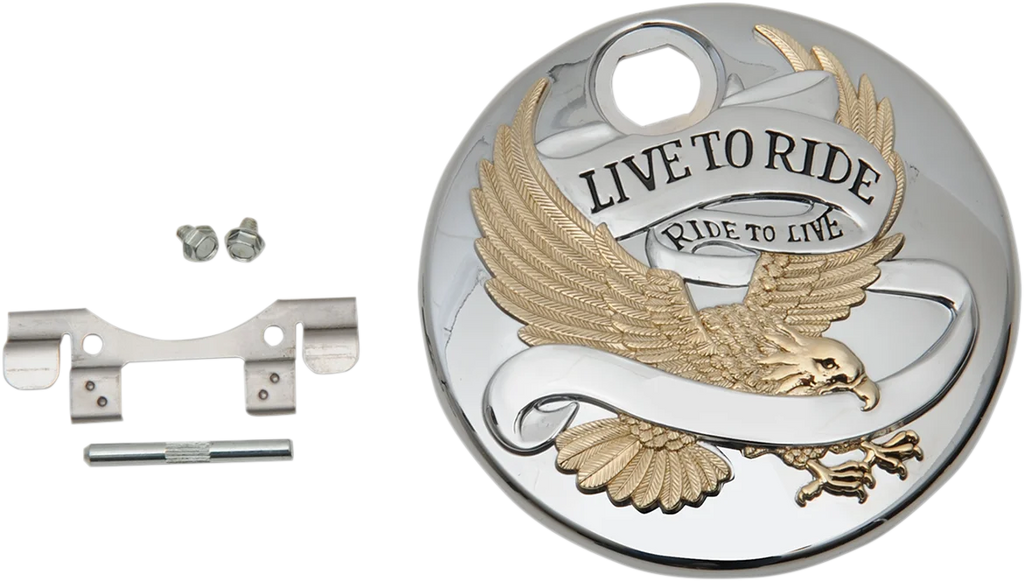 "Live to Ride" Console Door - Chrome with Gold DragSpecialties T22-0150CGA - Side View