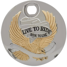 Load image into Gallery viewer, &quot;Live to Ride&quot; Console Door - Chrome with Gold DragSpecialties T22-0151CGA - Main Product View