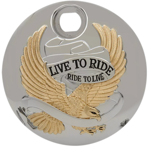 "Live to Ride" Console Door - Chrome with Gold DragSpecialties T22-0151CGA - Main Product View